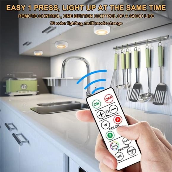 Wireless 16 Color Changing LED Puck Light 12 Pack LED Under Cabinet Lighting - Picture 2 of 6